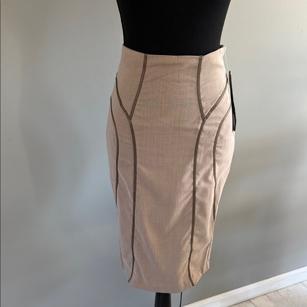 XOXO Beige Pencil Skirt with Black Accents